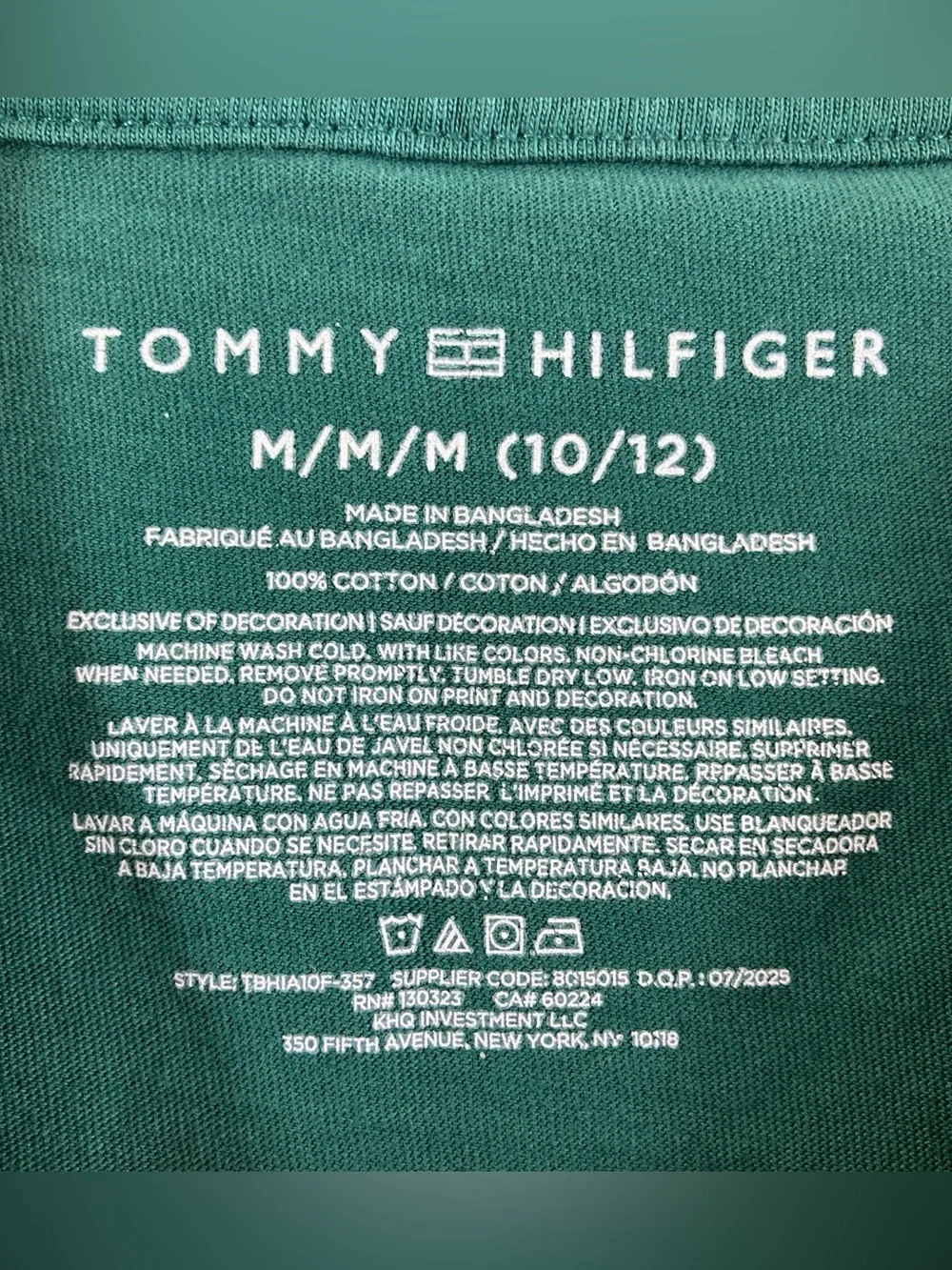 Tommy Hilfiger Emerald Green Graphic T-Shirt Girls Size M Plaid Logo